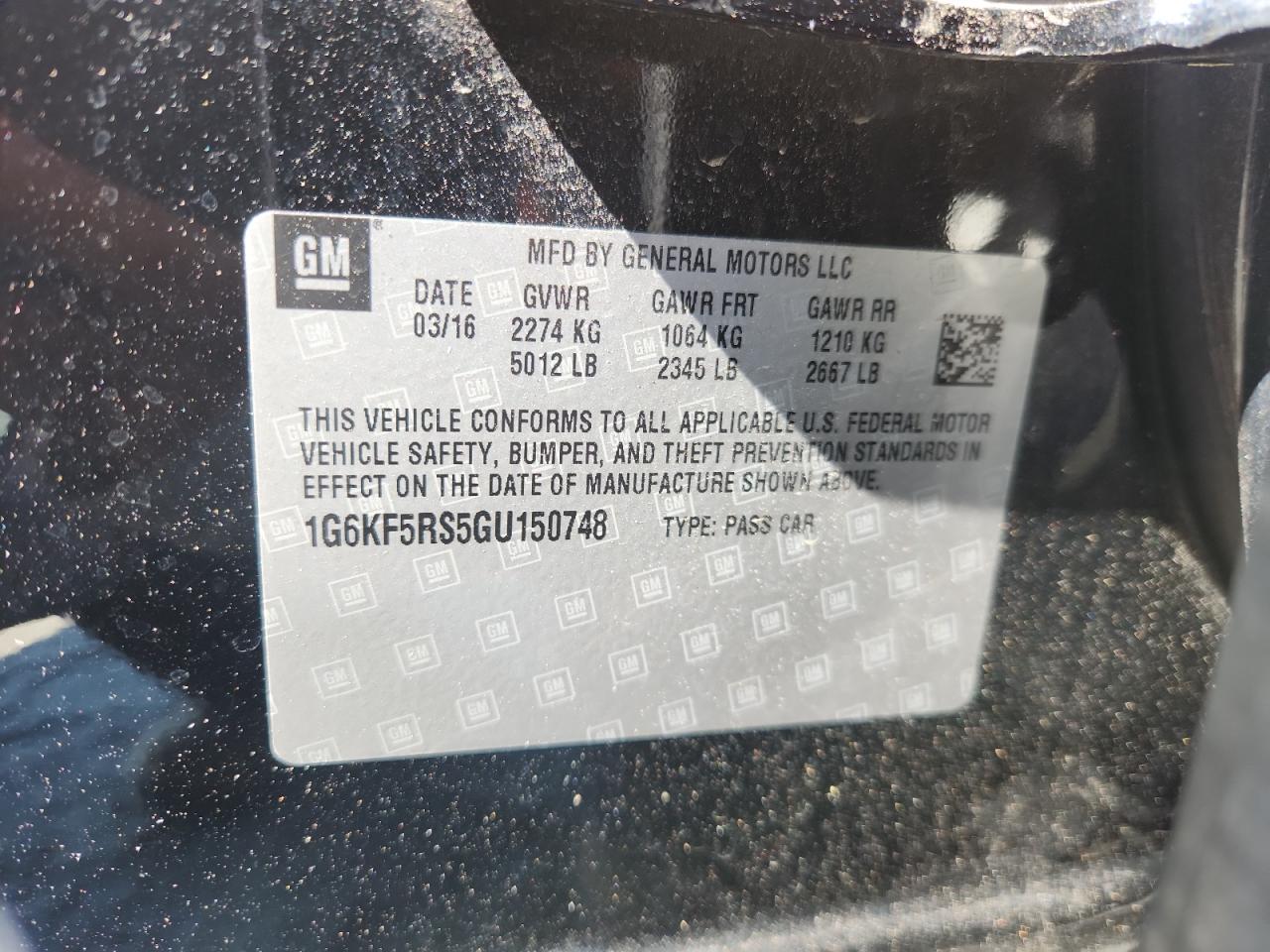 2016 Cadillac Ct6 Premium VIN: 1G6KF5RS5GU150748 Lot: 82577695