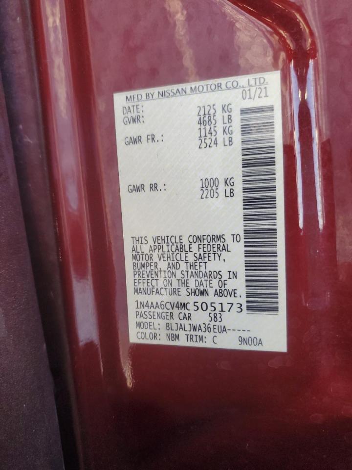 2021 Nissan Maxima Sv VIN: 1N4AA6CV4MC505173 Lot: 87298545