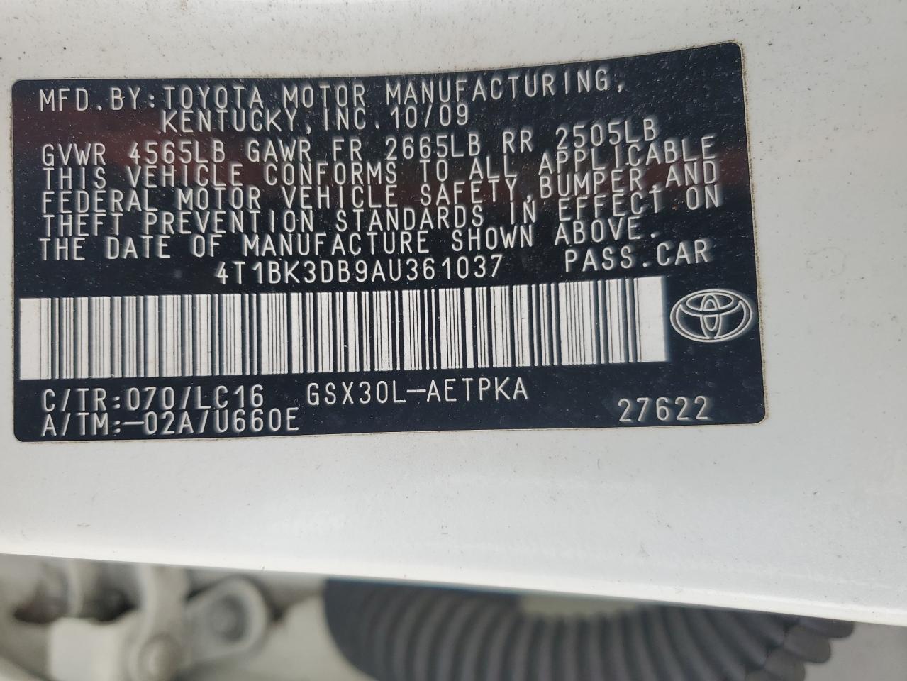 2010 Toyota Avalon Xl VIN: 4T1BK3DB9AU361037 Lot: 85849275