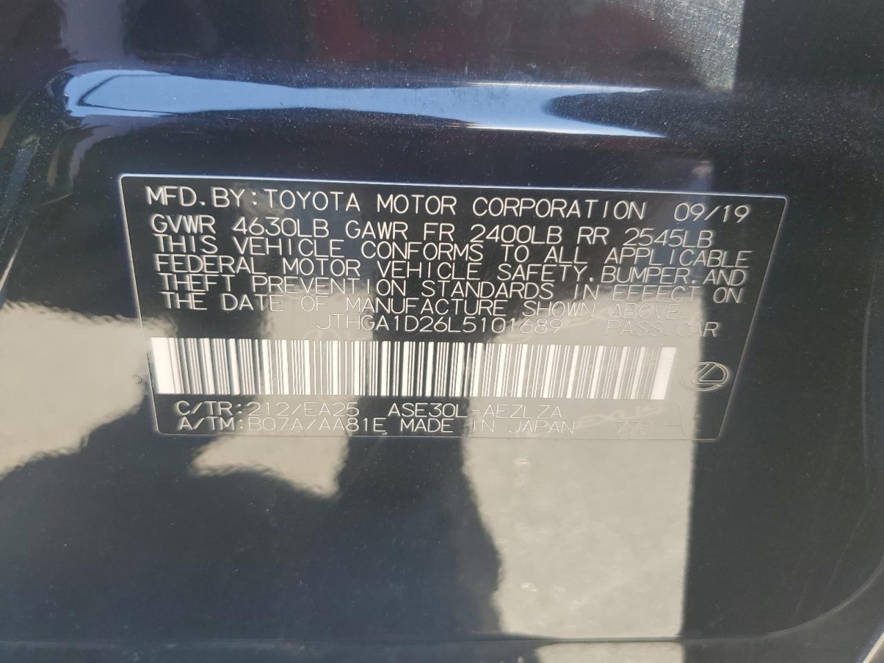 2020 Lexus Is 300 F Sport VIN: JTHGA1D26L5101689 Lot: 86474795