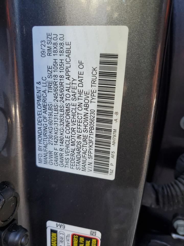 2023 Honda Ridgeline Rtl-E VIN: 5FPYK3F71PB056230 Lot: 86851125