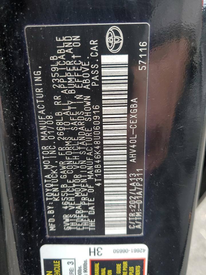 2008 Toyota Camry Hybrid VIN: 4T1BB46K48U060916 Lot: 85379575