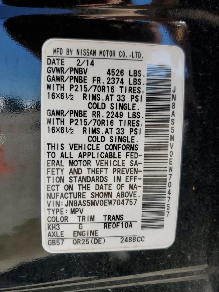 2014 Nissan Rogue Select S VIN: JN8AS5MV0EW704757 Lot: 86219825