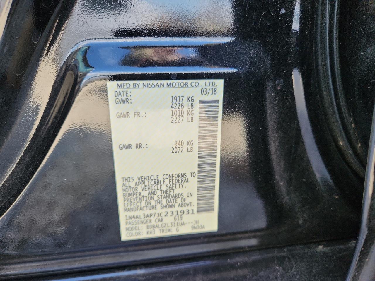 2018 Nissan Altima 2.5 VIN: 1N4AL3AP7JC231931 Lot: 85170665