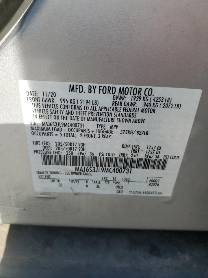 2021 Ford Ecosport Ses VIN: MAJ6S3JL9MC400731 Lot: 85463055