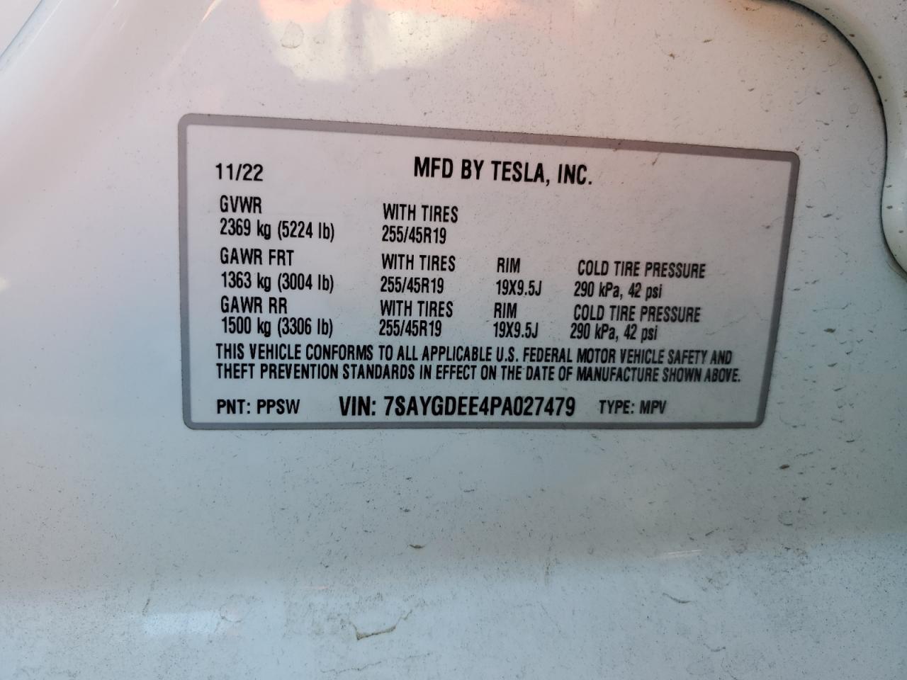 2023 Tesla Model Y VIN: 7SAYGDEE4PA027479 Lot: 85198395