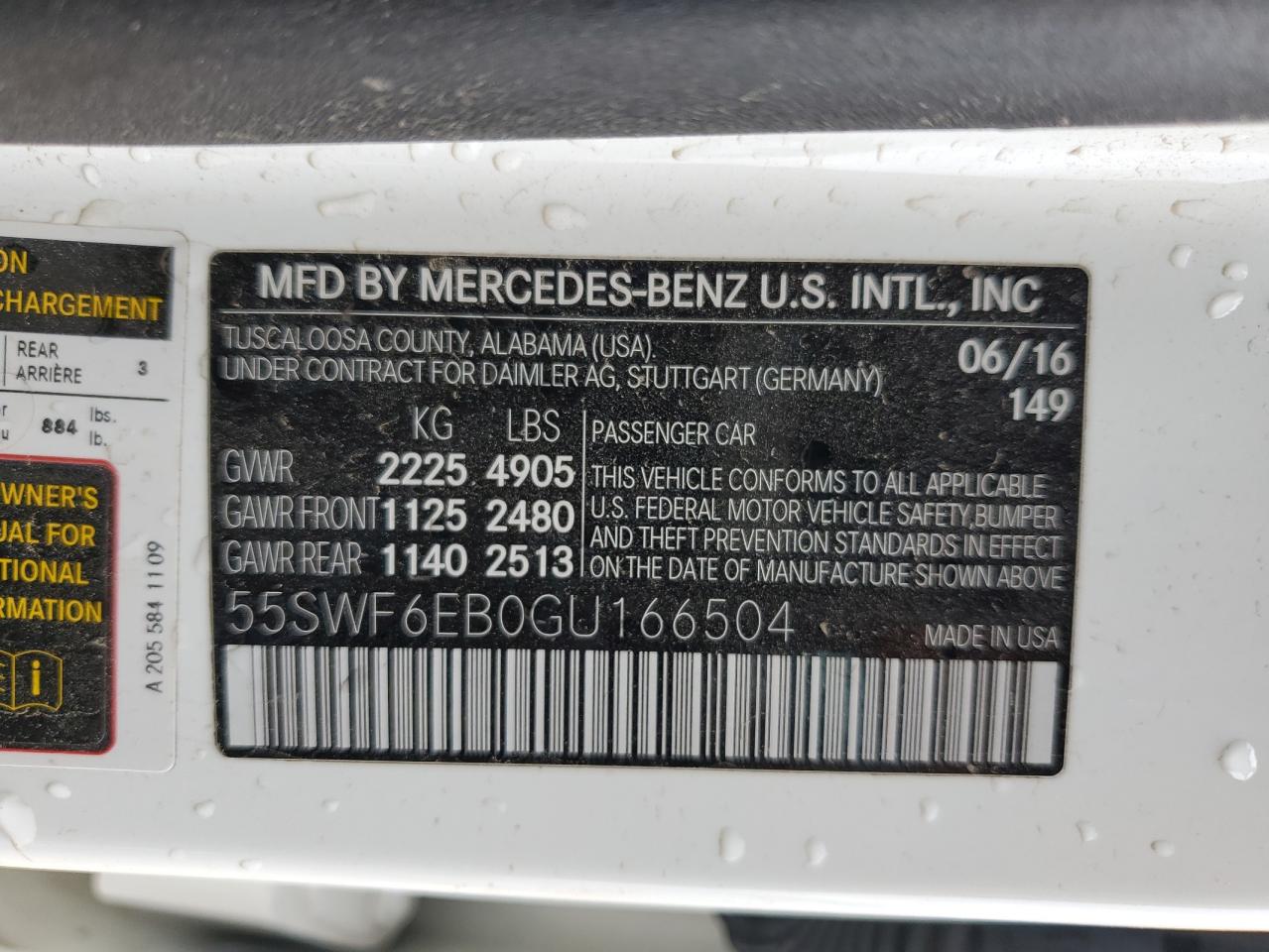 2016 Mercedes-Benz C 450 4Matic Amg VIN: 55SWF6EB0GU166504 Lot: 85387535