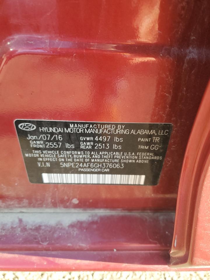 2016 Hyundai Sonata Se VIN: 5NPE24AF6GH376063 Lot: 85498495