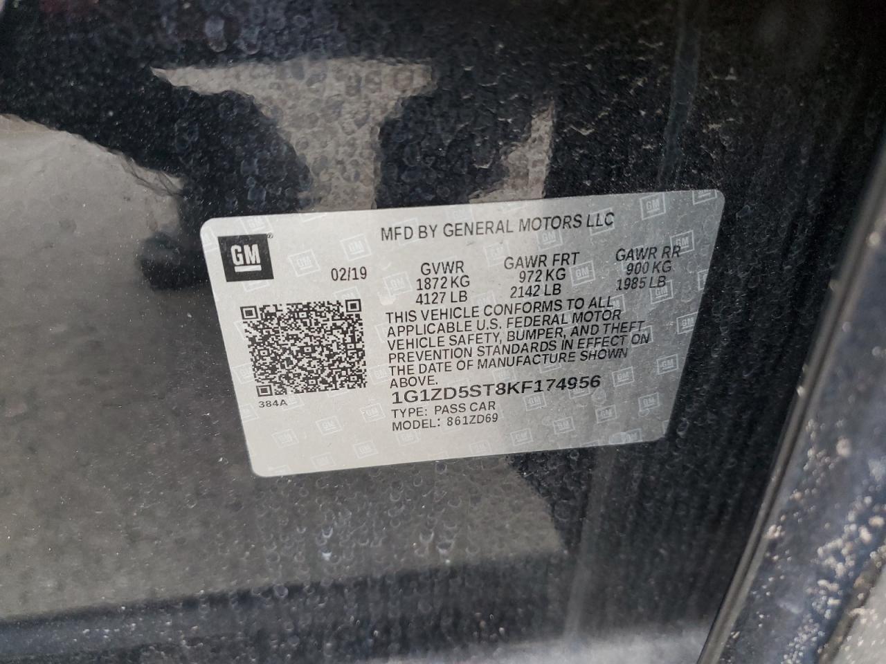 2019 Chevrolet Malibu Lt VIN: 1G1ZD5ST8KF174956 Lot: 85872665