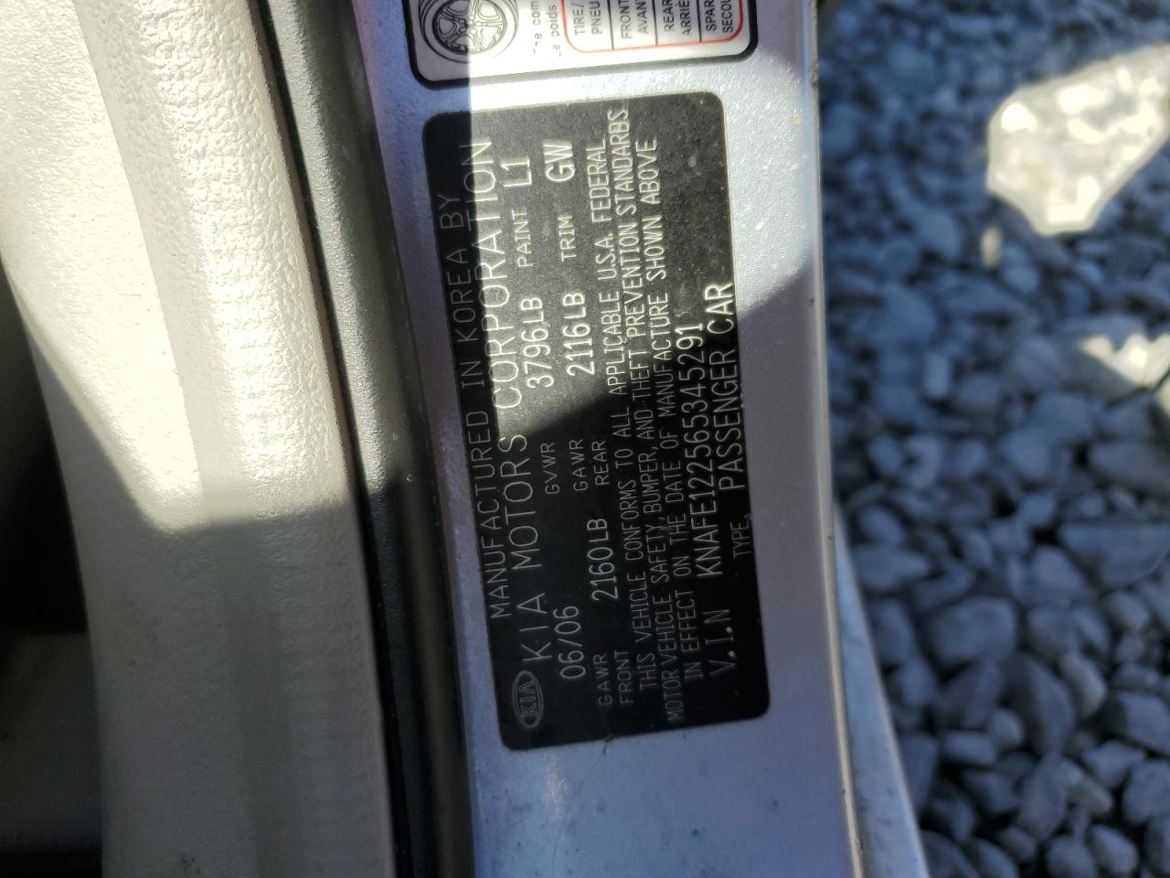 2006 Kia Spectra Lx VIN: KNAFE122565345291 Lot: 86059935