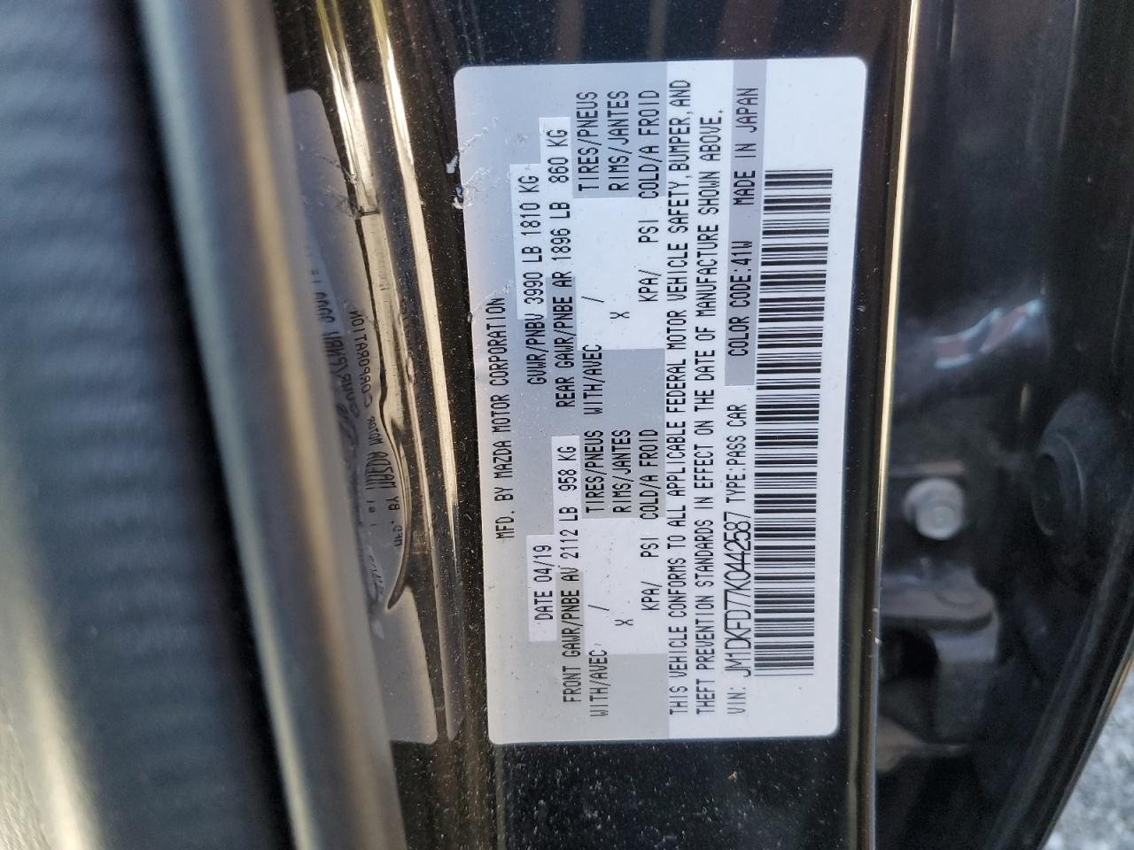 2019 Mazda Cx-3 Grand Touring VIN: JM1DKFD77K0442587 Lot: 85934965