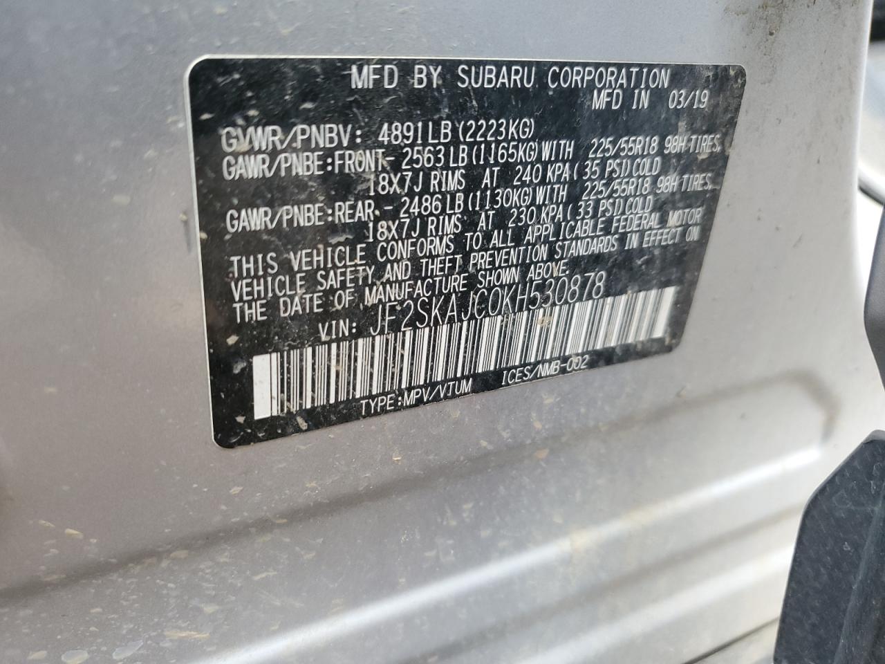 2019 Subaru Forester Sport VIN: JF2SKAJC0KH530878 Lot: 84934525