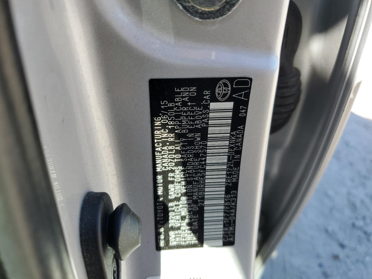 2015 Toyota Corolla L VIN: 2T1BURHE5FC447570 Lot: 85297215