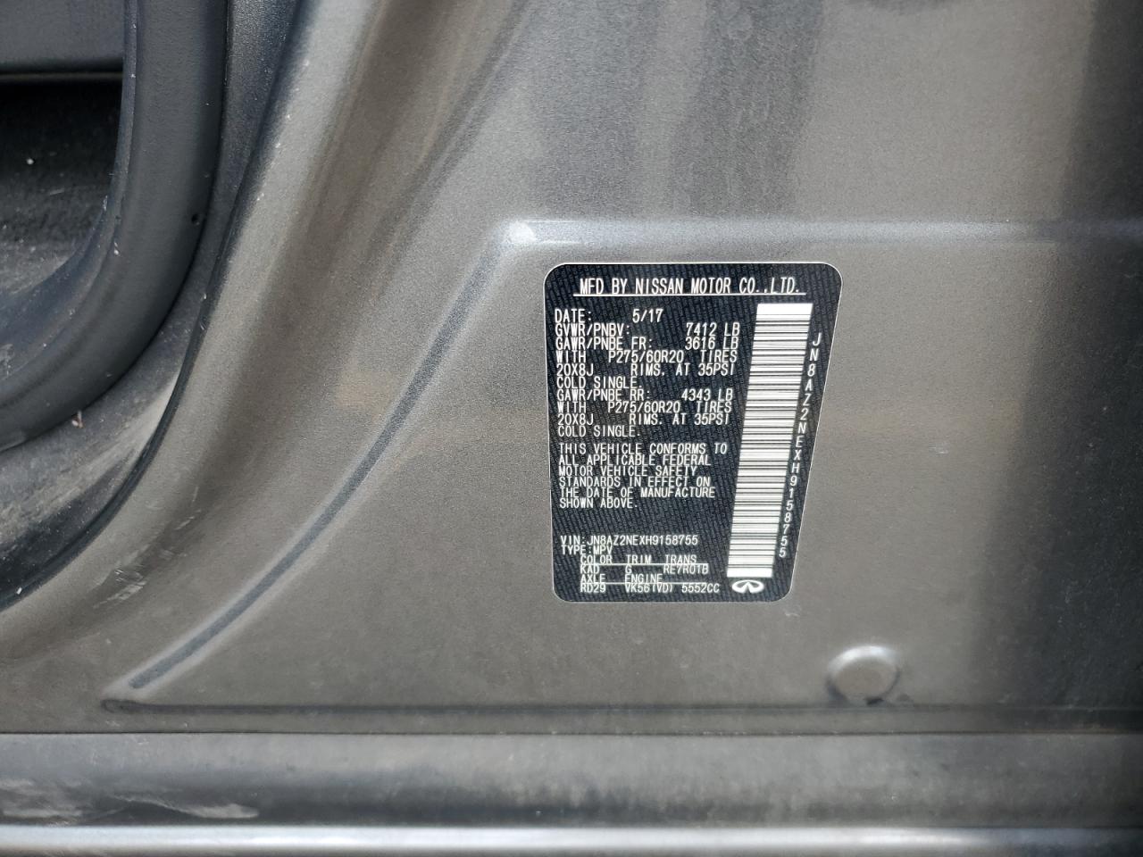 2017 Infiniti Qx80 Base VIN: JN8AZ2NEXH9158755 Lot: 85674135