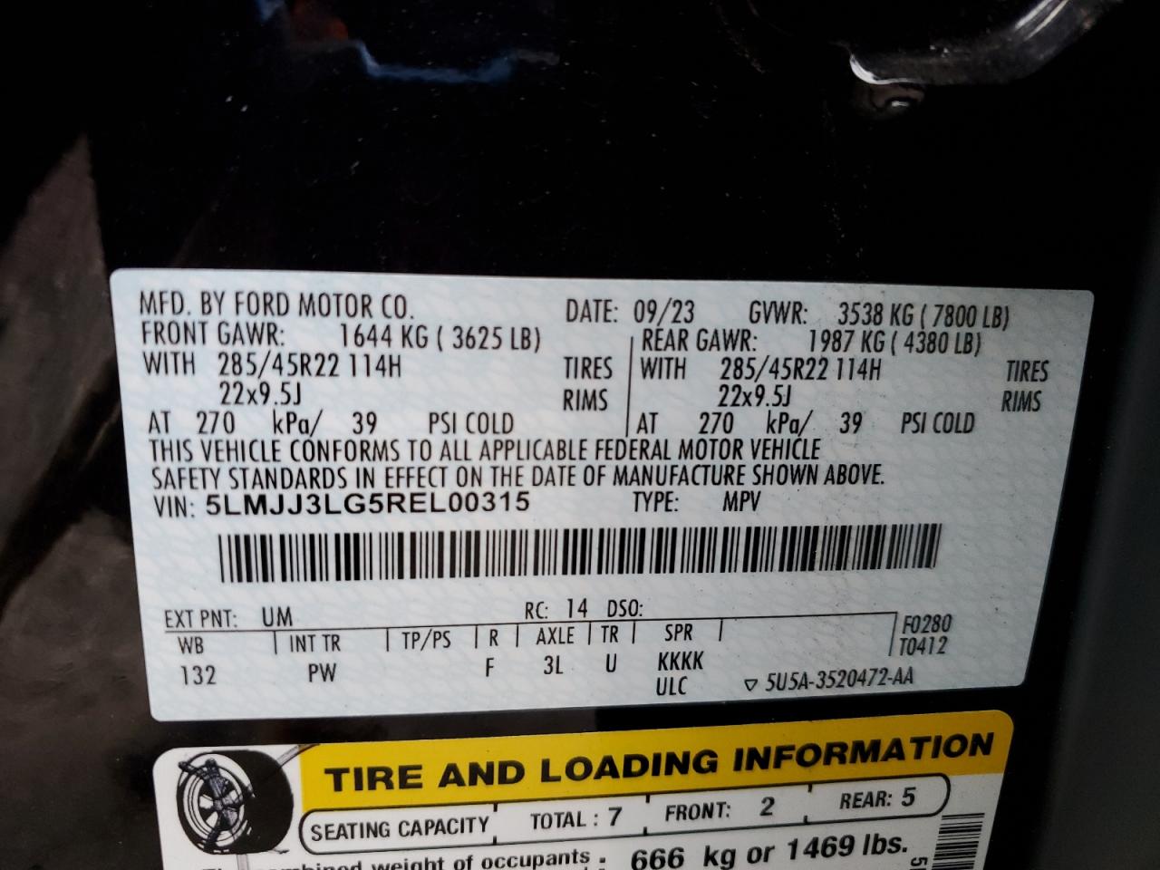 2024 Lincoln Navigator L Reserve VIN: 5LMJJ3LG5REL00315 Lot: 86654675