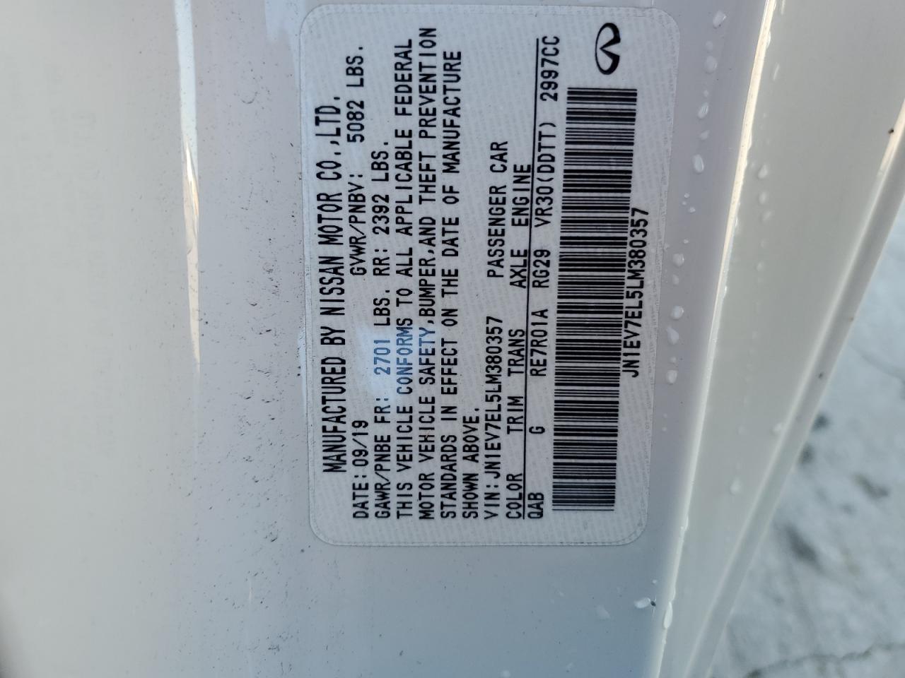 2020 Infiniti Q60 Pure VIN: JN1EV7EL5LM380357 Lot: 89818335