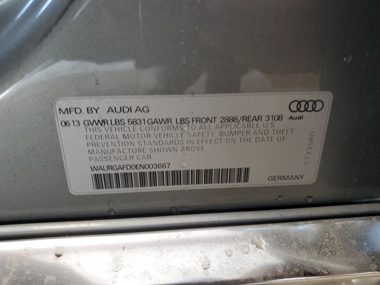 2014 Audi A8 L 3.0T VIN: WAURGAFD0EN003667 Lot: 86623675