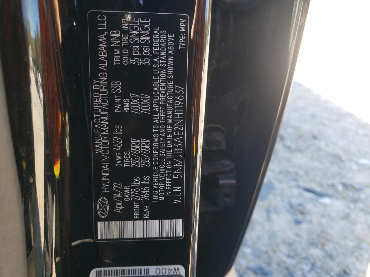 2022 Hyundai Tucson Sel VIN: 5NMJB3AE2NH119637 Lot: 90612125