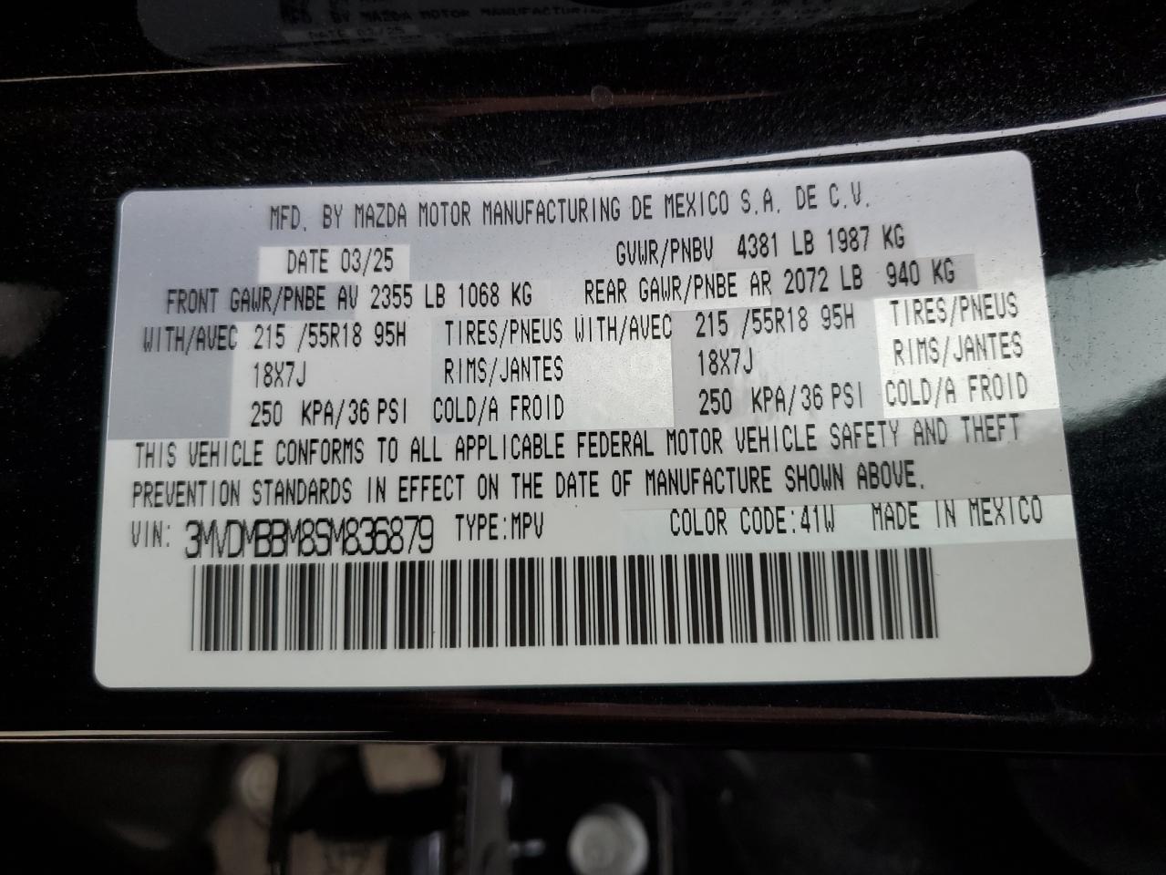 2025 Mazda Cx-30 Select VIN: 3MVDMBBM8SM836879 Lot: 86603795