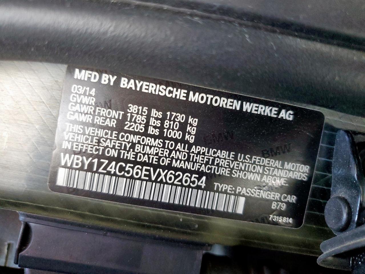 2014 BMW I3 Rex VIN: WBY1Z4C56EVX62654 Lot: 85107225