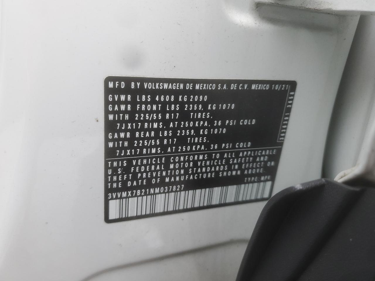 2022 Volkswagen Taos S VIN: 3VVMX7B21NM037827 Lot: 85960065