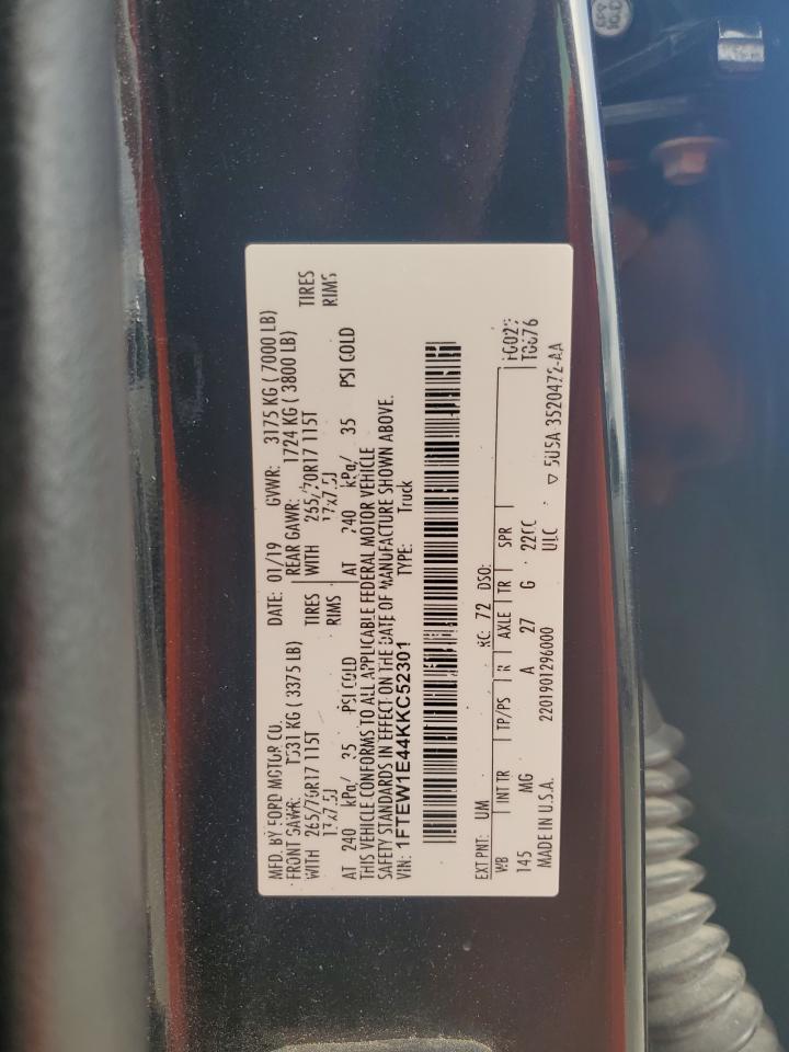 2019 Ford F150 Supercrew VIN: 1FTEW1E44KKC52301 Lot: 82367805