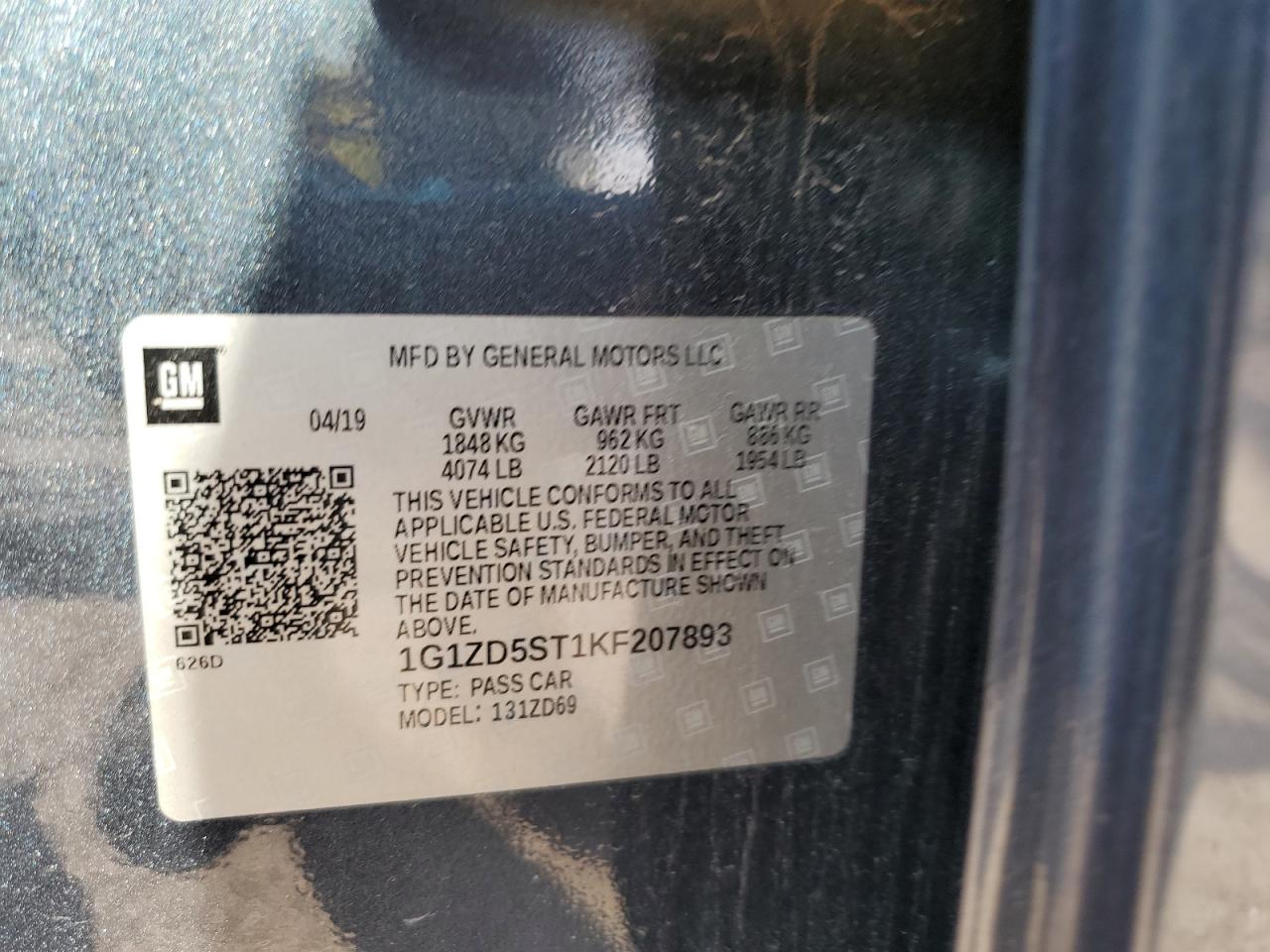 2019 Chevrolet Malibu Lt VIN: 1G1ZD5ST1KF207893 Lot: 81564585