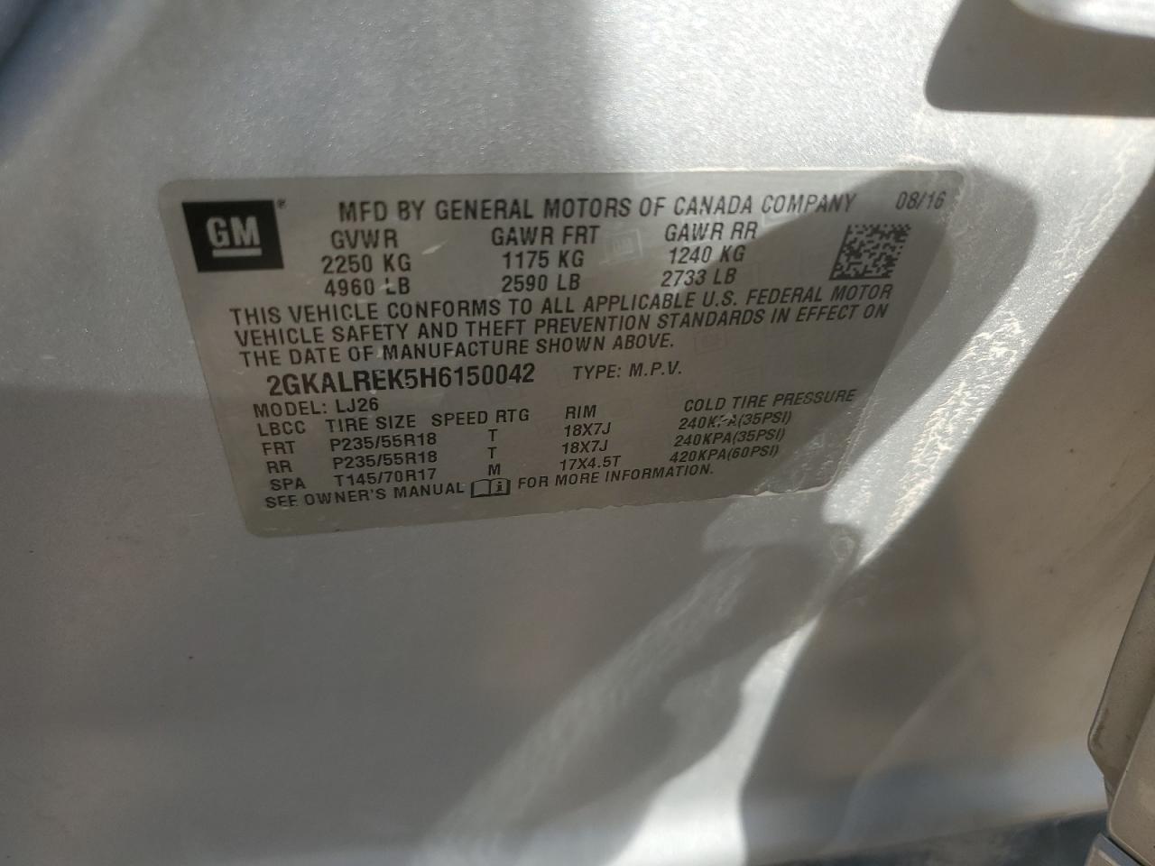 2017 GMC Terrain Denali VIN: 2GKALREK5H6150042 Lot: 85093295