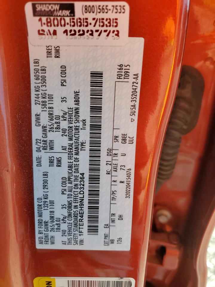 2022 Ford Ranger Xl VIN: 1FTER4EH9NLD32364 Lot: 82002995