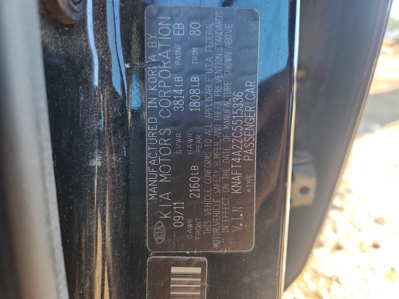 2012 Kia Forte Lx VIN: KNAFT4A22C5515336 Lot: 86897085