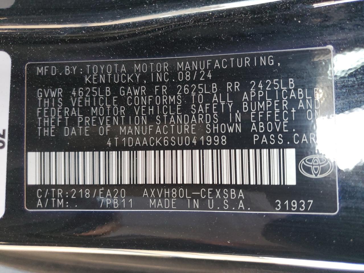 2025 Toyota Camry Xse VIN: 4T1DAACK6SU041998 Lot: 85158555