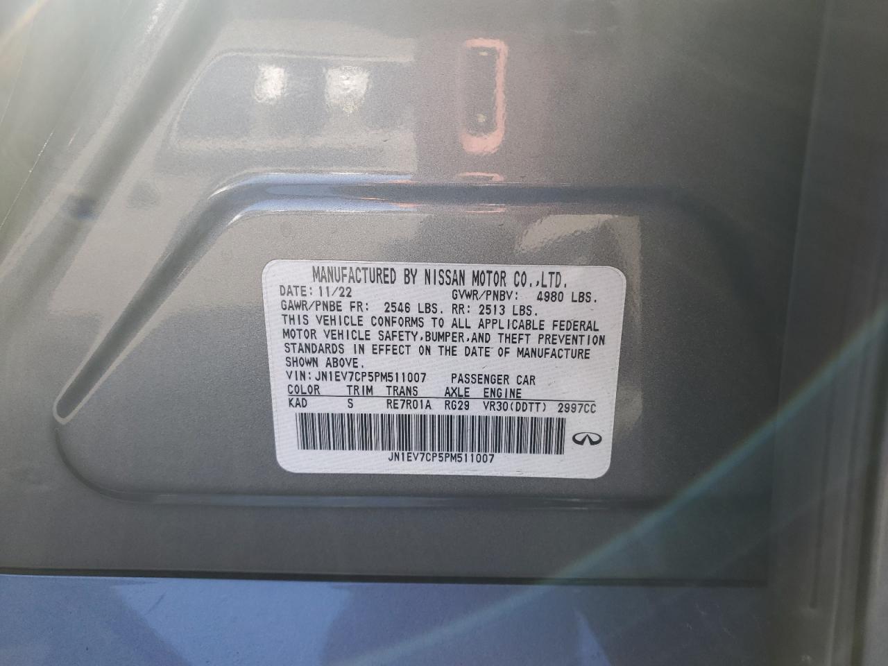 2023 Infiniti Q50 Sensory VIN: JN1EV7CP5PM511007 Lot: 82592905