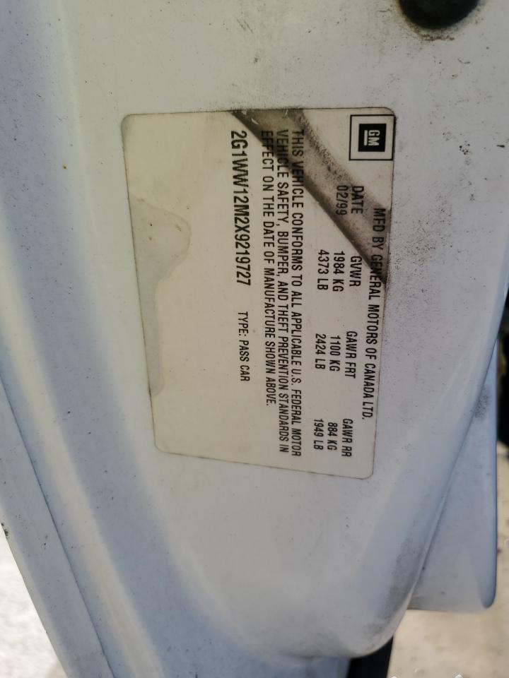 1999 Chevrolet Monte Carlo Ls VIN: 2G1WW12M2X9219727 Lot: 89482925