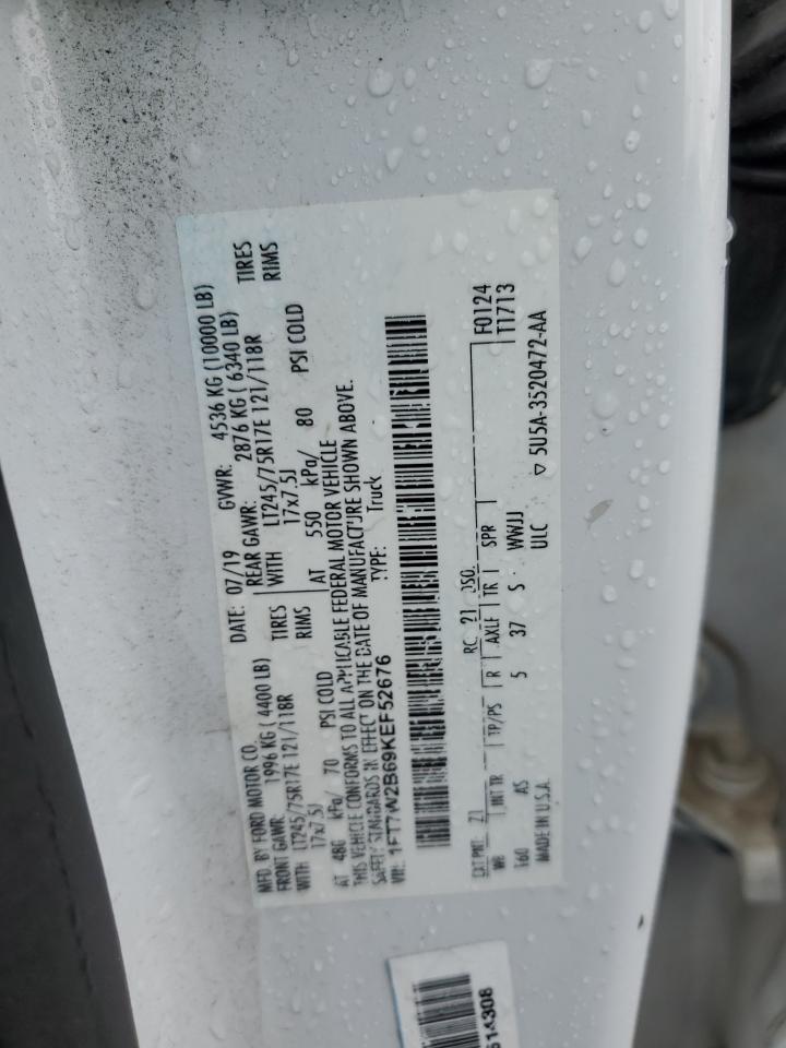 2019 Ford F250 Super Duty VIN: 1FT7W2B69KEF52676 Lot: 85700235