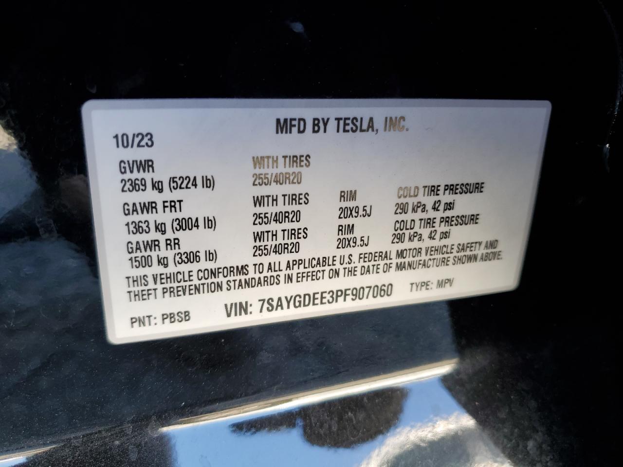 2023 Tesla Model Y VIN: 7SAYGDEE3PF907060 Lot: 85326345