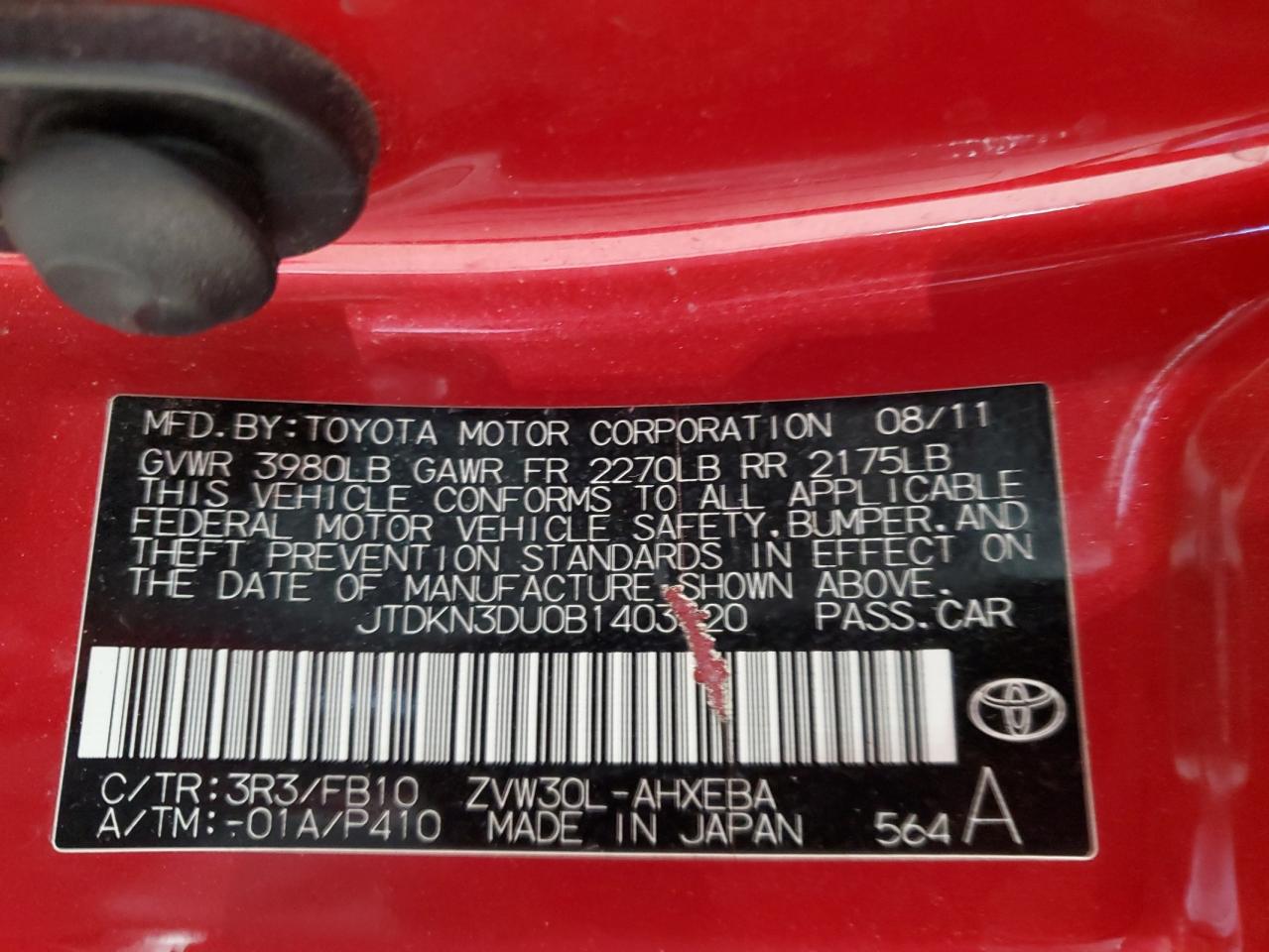 2011 Toyota Prius VIN: JTDKN3DU0B1403420 Lot: 85481235