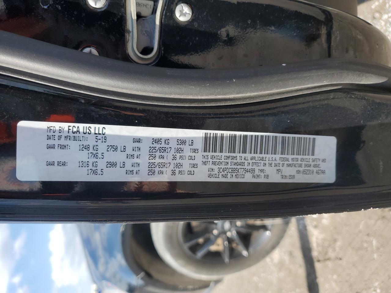 2019 Dodge Journey Se VIN: 3C4PDCBB5KT794499 Lot: 90972025