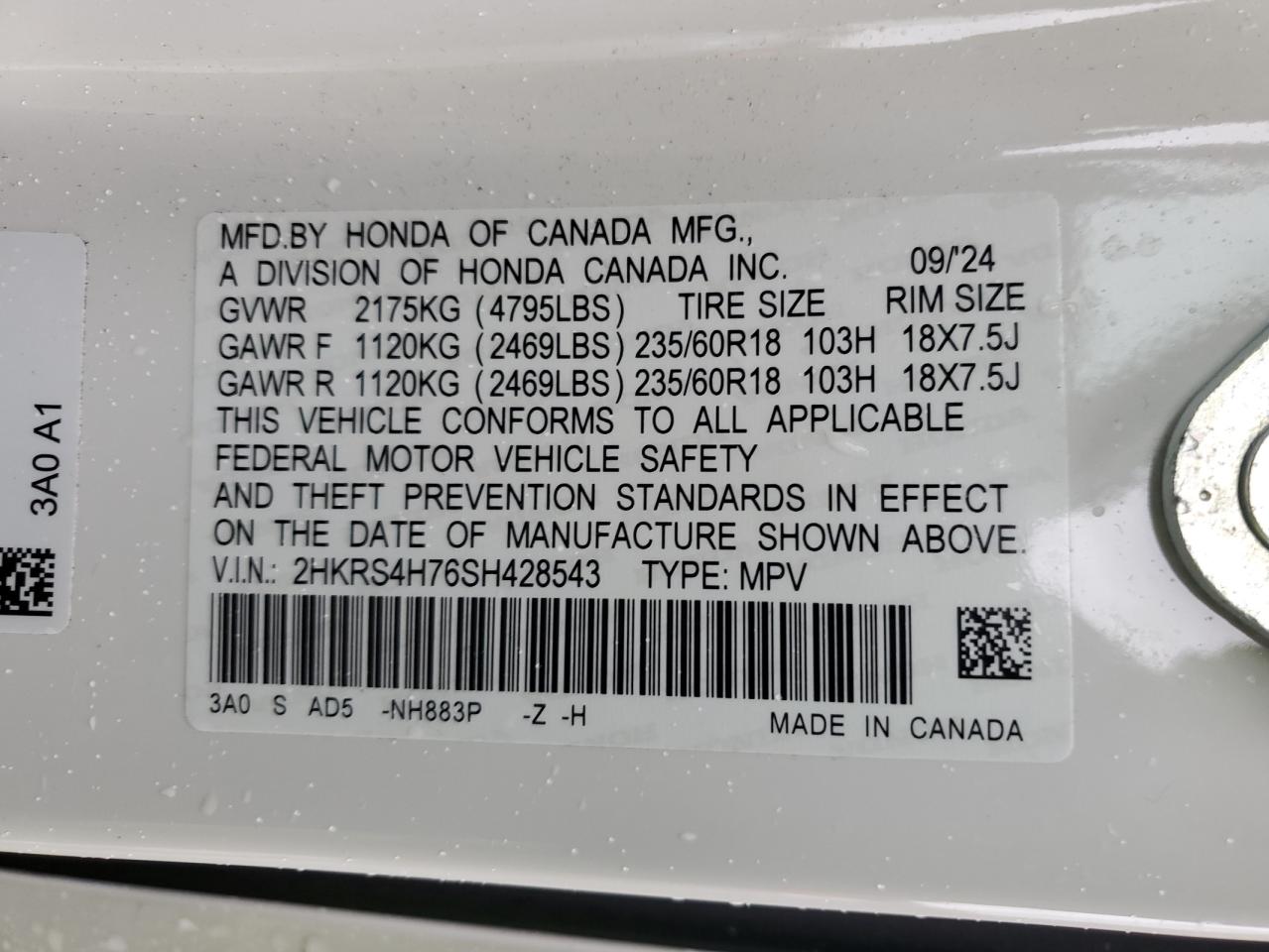 2025 Honda Cr-V Exl VIN: 2HKRS4H76SH428543 Lot: 85867585