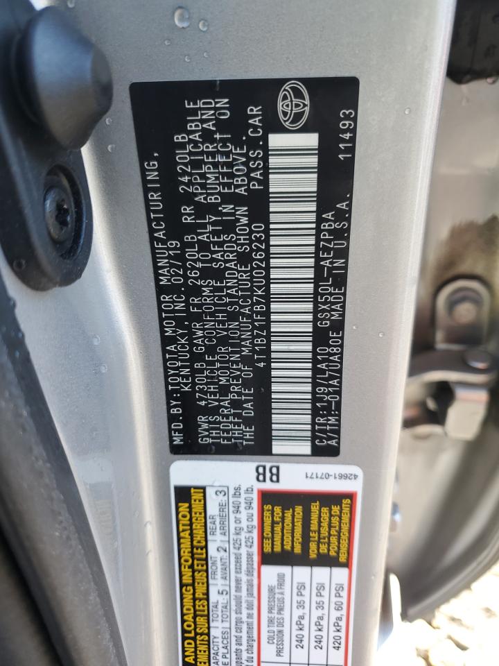 2019 Toyota Avalon Xle VIN: 4T1BZ1FB7KU026230 Lot: 90341185