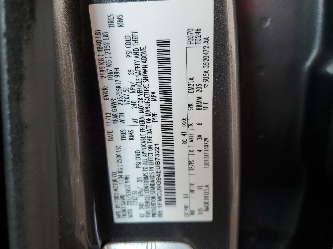 2014 Ford Escape Se VIN: 1FMCU9G94EUB73221 Lot: 84750725