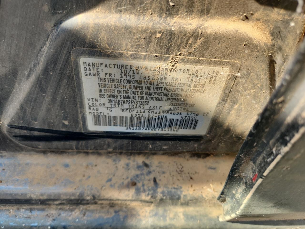 2014 Nissan Sentra S VIN: 3N1AB7AP2EY313862 Lot: 85372665