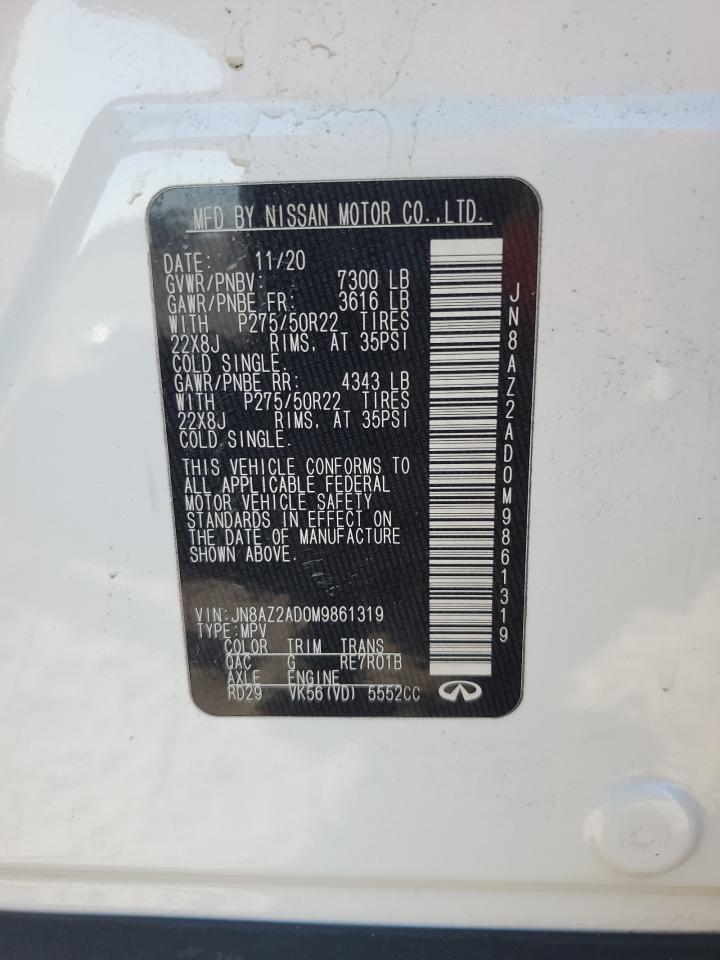 2021 Infiniti Qx80 Luxe VIN: JN8AZ2AD0M9861319 Lot: 85503545