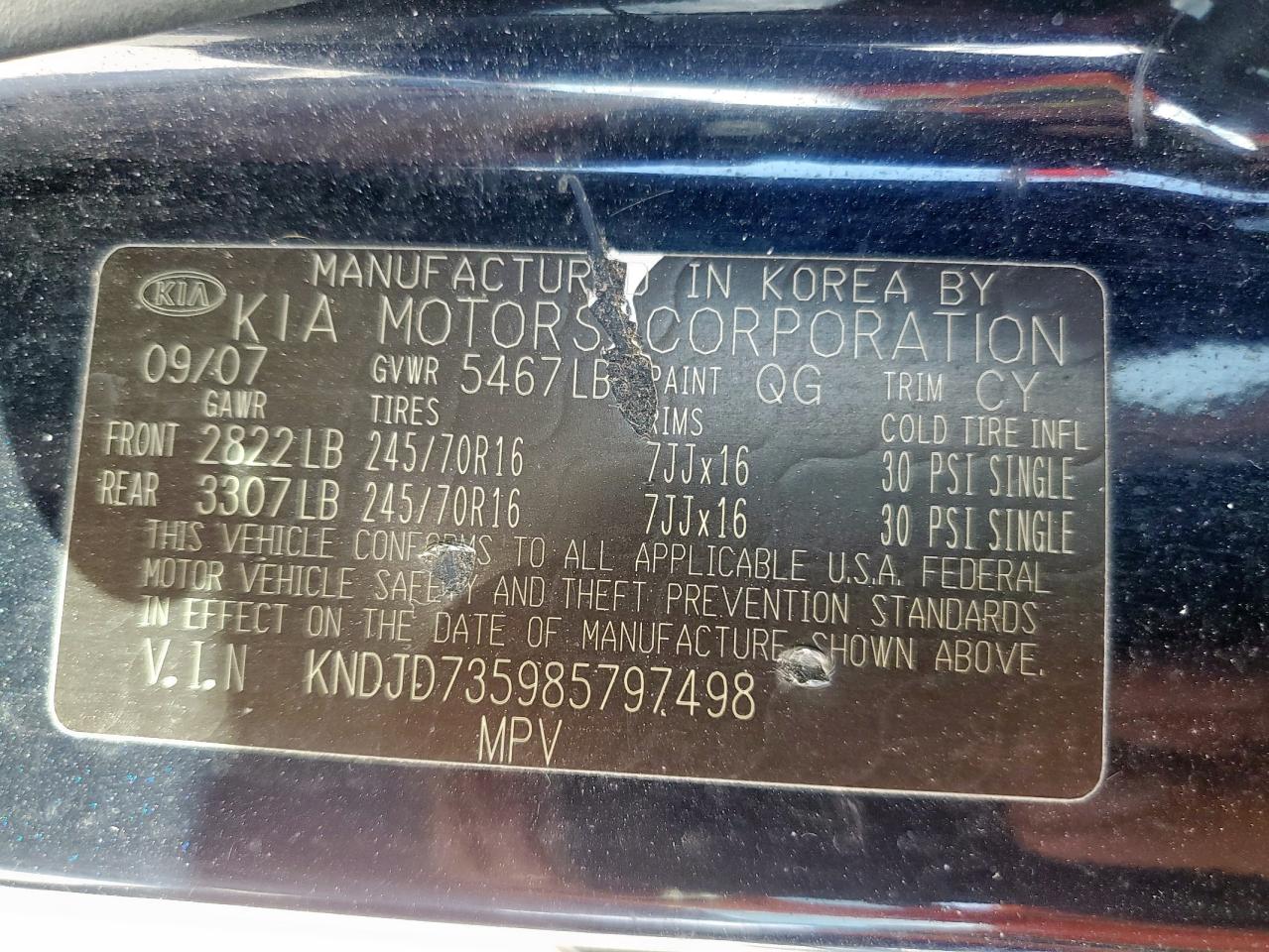 2008 Kia Sorento Ex VIN: KNDJD735985797498 Lot: 84950155