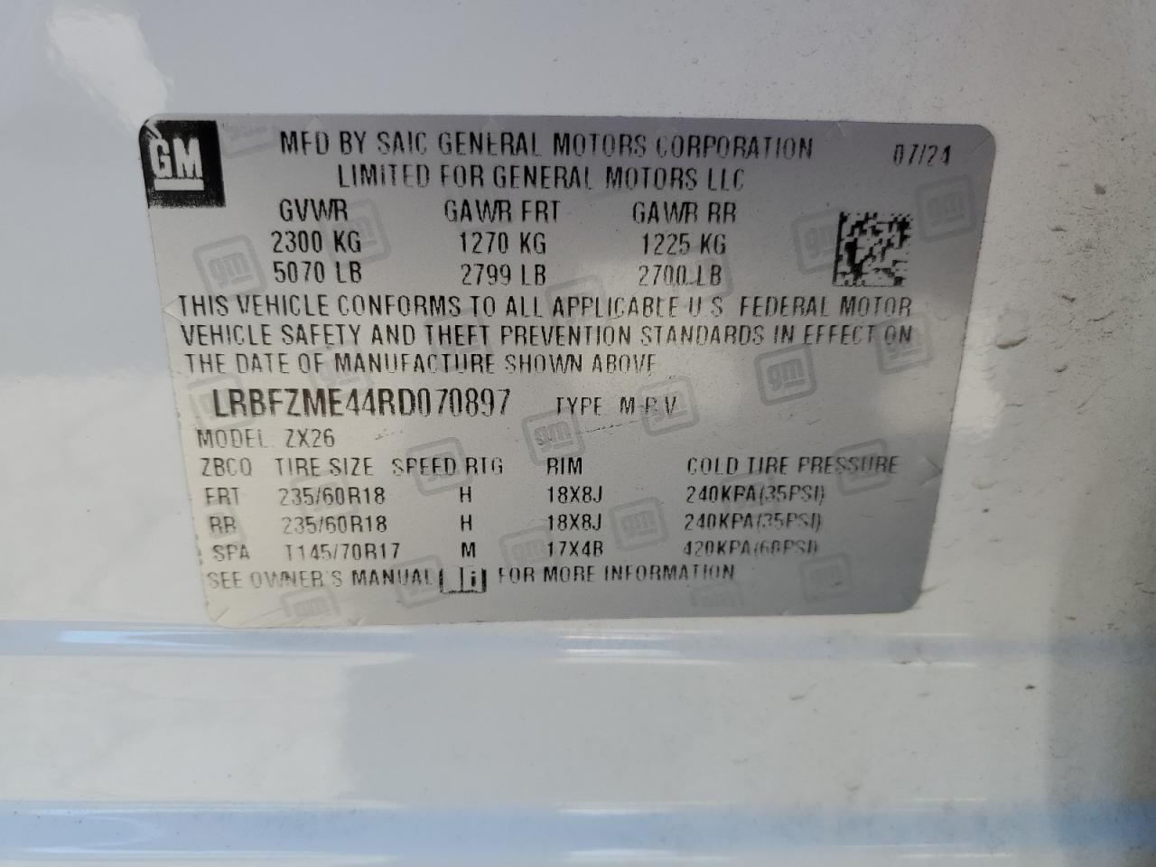 2024 Buick Envision Preferred VIN: LRBFZME44RD070897 Lot: 85701635