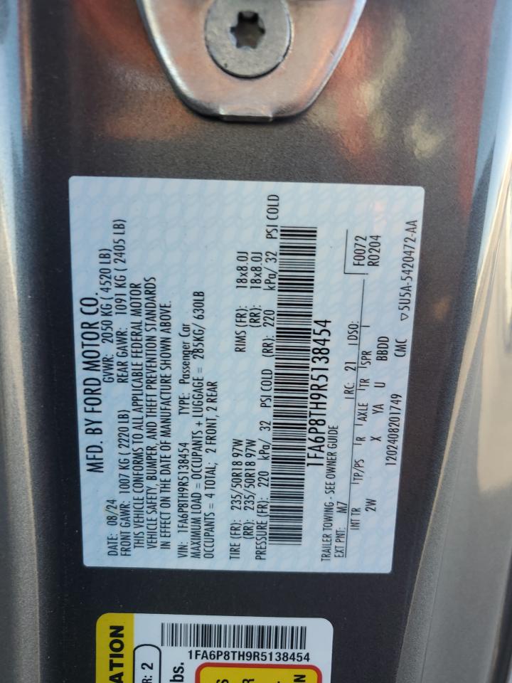 2024 Ford Mustang VIN: 1FA6P8TH9R5138454 Lot: 82223165