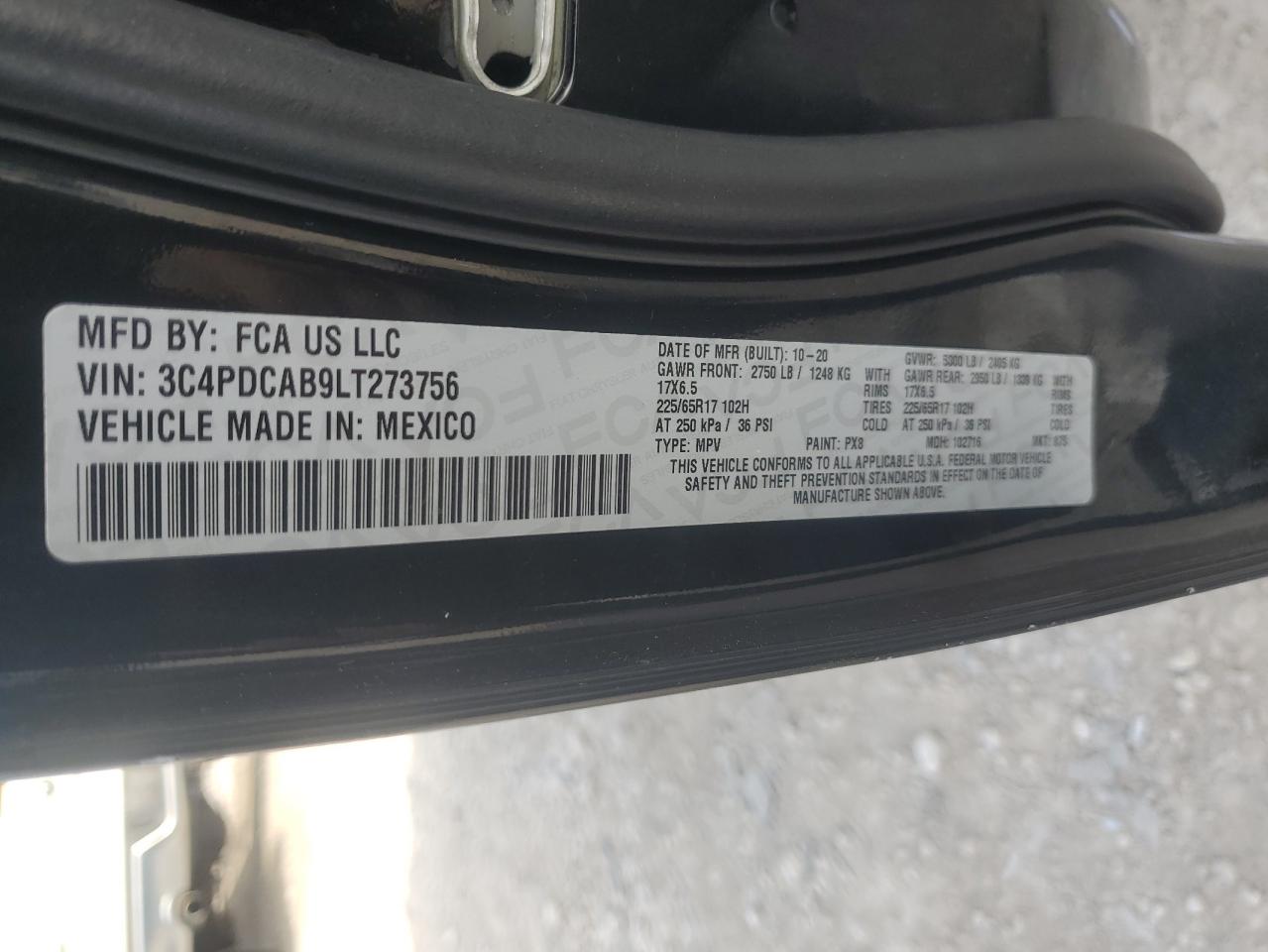 2020 Dodge Journey Se VIN: 3C4PDCAB9LT273756 Lot: 82424545