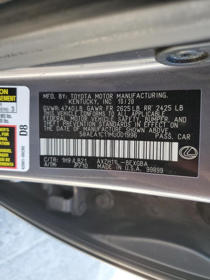 2021 Lexus Es 300H Luxury VIN: 58AEA1C11MU001996 Lot: 81963765