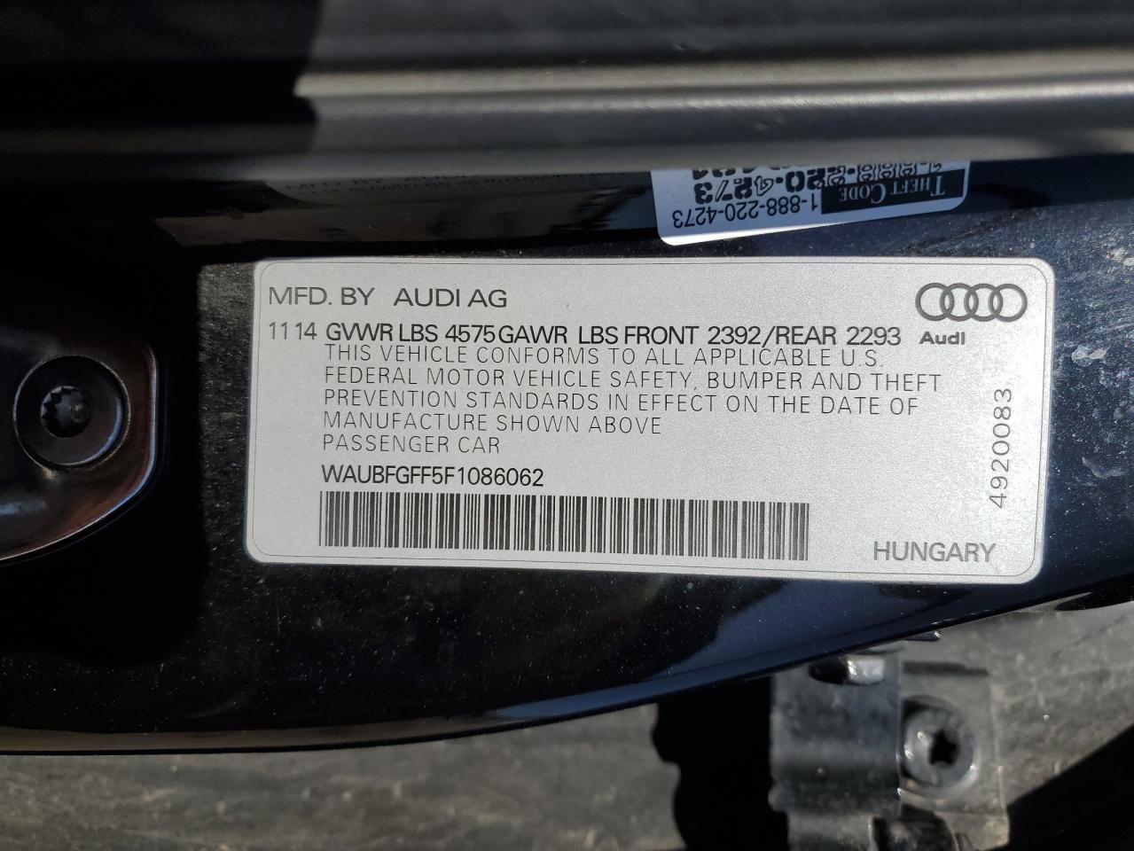 2015 Audi A3 Premium VIN: WAUBFGFF5F1086062 Lot: 86474505