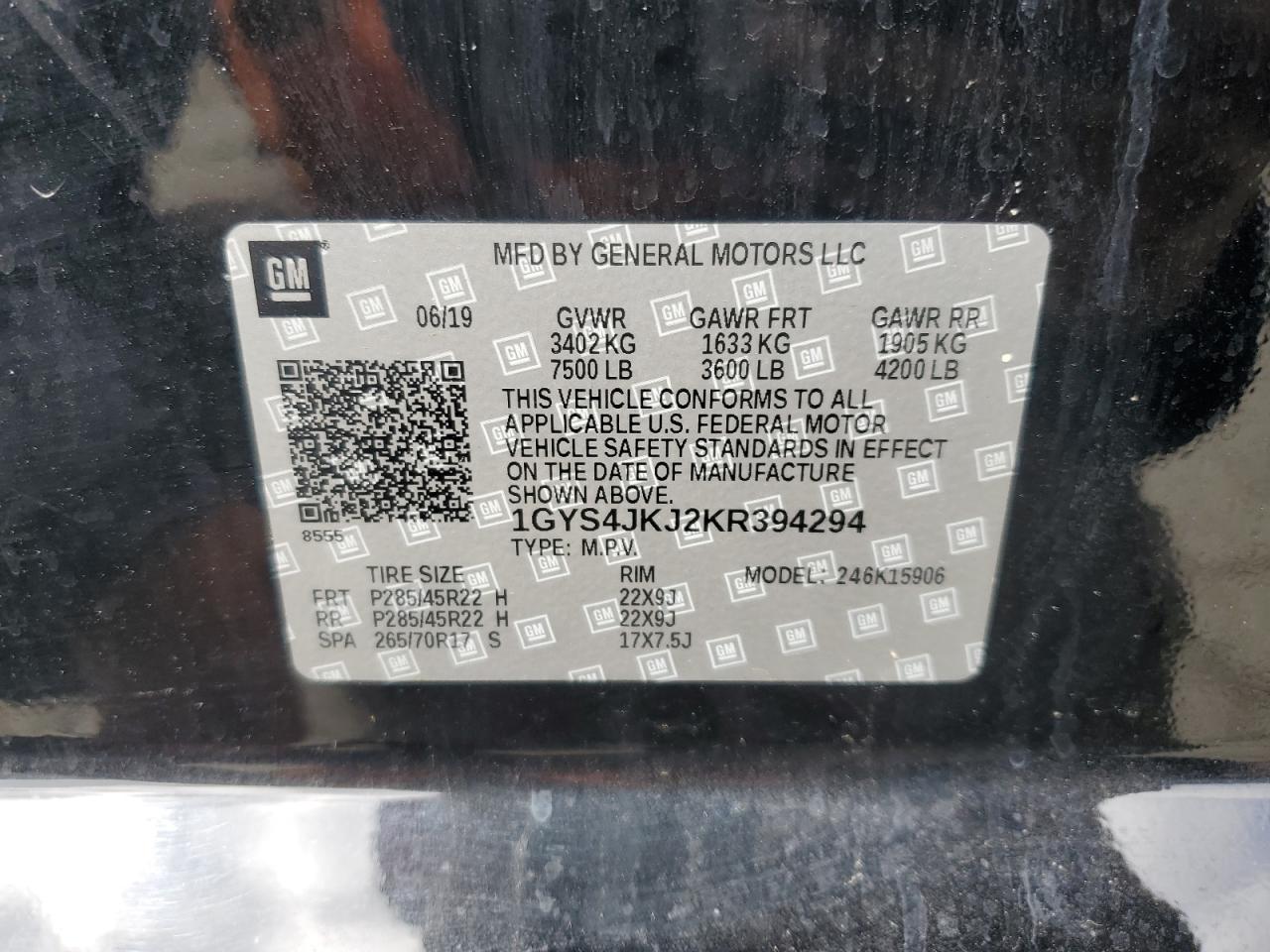 2019 Cadillac Escalade Esv Premium Luxury VIN: 1GYS4JKJ2KR394294 Lot: 82243685