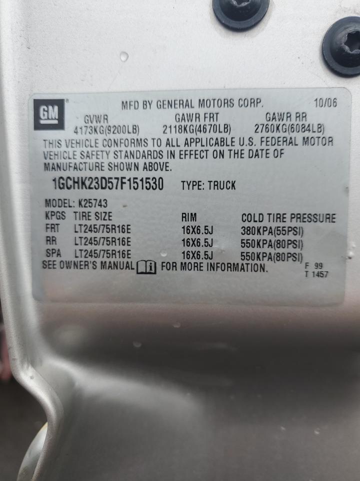 2007 Chevrolet Silverado K2500 Heavy Duty VIN: 1GCHK23D57F151530 Lot: 85825965